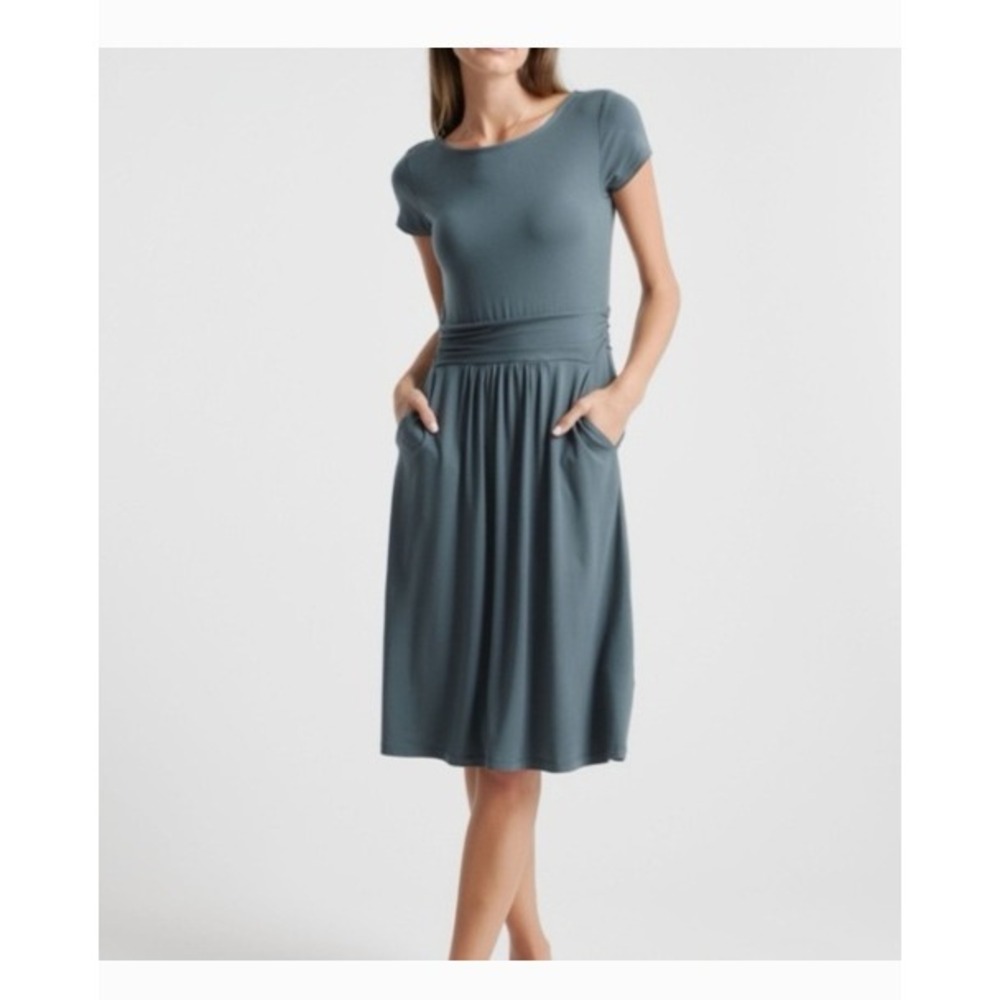 NWT Quince Tencel Jersey Ruched Waist Dress Womens XS Minimalist Quiet Luxury